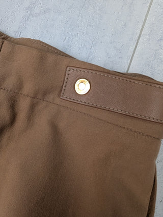 Brown Pants With Leather Tab On Waist