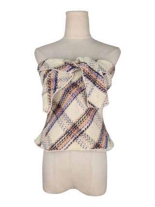Multicolored Wool Knit Crop Top With Ribbon