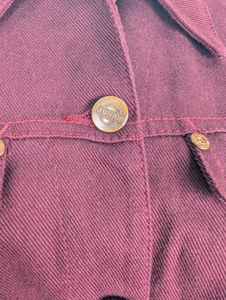 Burgundy Denim Crop Jacket With Side Buckles