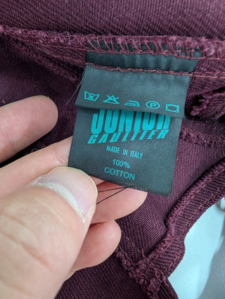Burgundy Denim Crop Jacket With Side Buckles