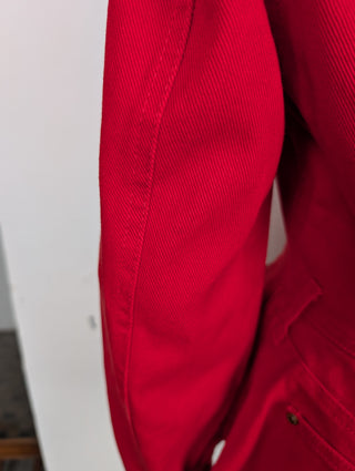 Red Denim Jacket With Flare Hem And Belt Loops At The Waist