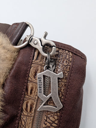 Rare Brown Galliano Shoulder Bag With Metal Accessories And Fur