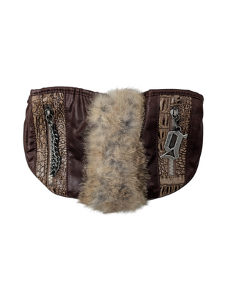 Rare Brown Galliano Shoulder Bag With Metal Accessories And Fur