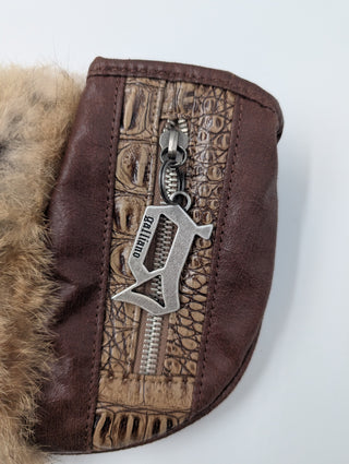 Rare Brown Galliano Shoulder Bag With Metal Accessories And Fur