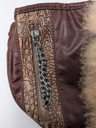 Rare Brown Galliano Shoulder Bag With Metal Accessories And Fur