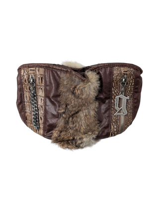Rare Brown Galliano Shoulder Bag With Metal Accessories And Fur
