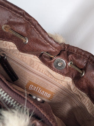 Rare Brown Galliano Shoulder Bag With Metal Accessories And Fur