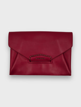 Givenchy Red Leather Antigona Envelope Clutch, front