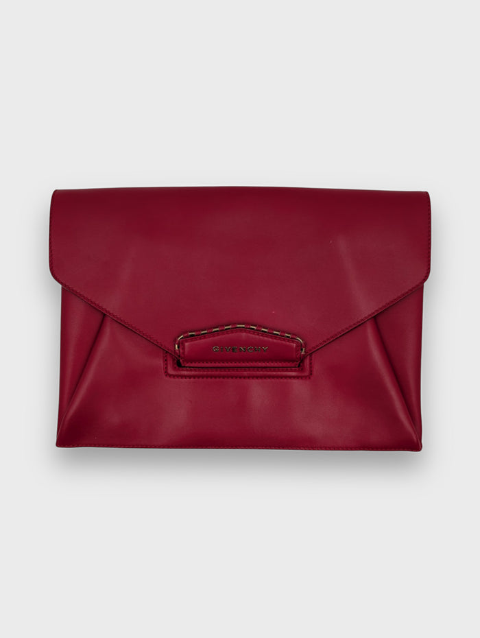 Givenchy Red Leather Antigona Envelope Clutch