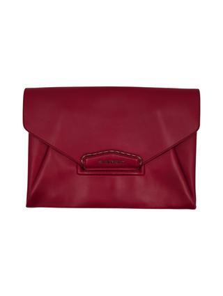 Red Leather Antigona Envelope Clutch