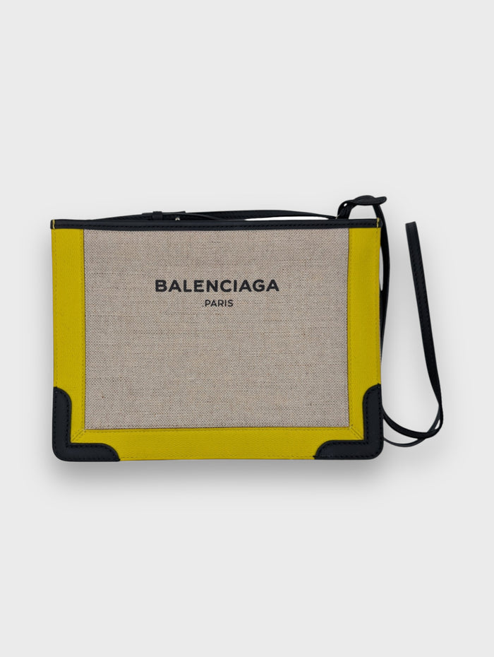 Balenciaga Light Beige And Yellow Canvas And Leather Pochette Bag