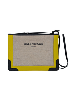 Light Beige And Yellow Canvas And Leather Pochette Bag