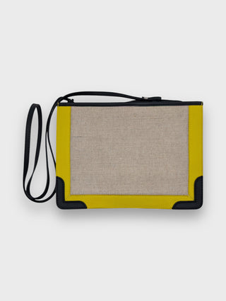 Balenciaga Light Beige And Yellow Canvas And Leather Pochette Bag, view 2