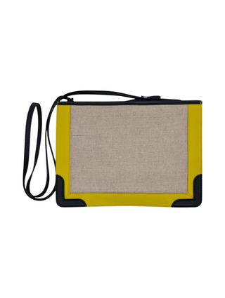 Light Beige And Yellow Canvas And Leather Pochette Bag