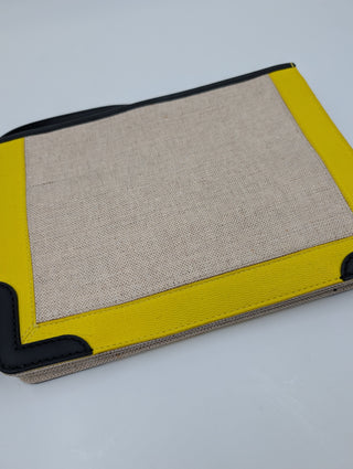 Light Beige And Yellow Canvas And Leather Pochette Bag