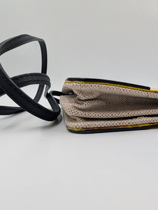 Light Beige And Yellow Canvas And Leather Pochette Bag