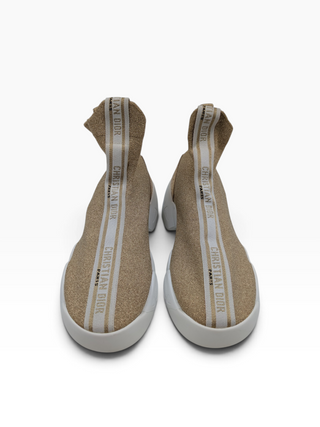 Dior F Two Point Zero Gold Leather And Lurex Fabric Slip On Sock Sneakers