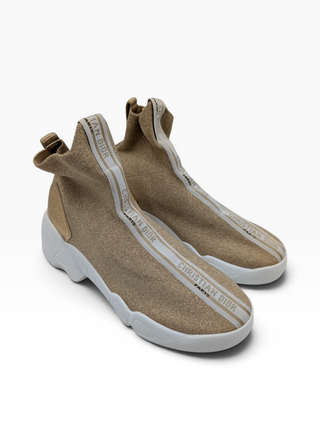 Dior F Two Point Zero Gold Leather And Lurex Fabric Slip On Sock Sneakers