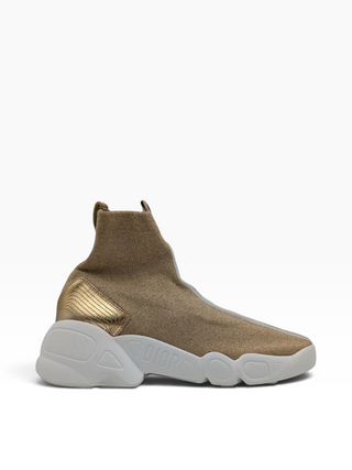 Dior F Two Point Zero Gold Leather And Lurex Fabric Slip On Sock Sneakers