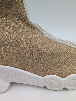 Dior F Two Point Zero Gold Leather And Lurex Fabric Slip On Sock Sneakers
