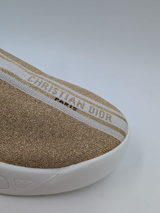 Dior F Two Point Zero Gold Leather And Lurex Fabric Slip On Sock Sneakers