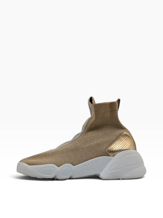 Dior F Two Point Zero Gold Leather And Lurex Fabric Slip On Sock Sneakers