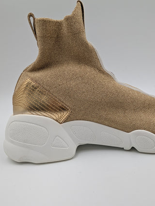 Dior F Two Point Zero Gold Leather And Lurex Fabric Slip On Sock Sneakers
