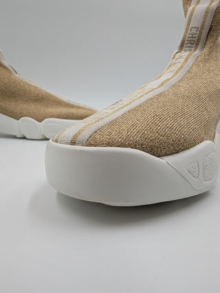Dior F Two Point Zero Gold Leather And Lurex Fabric Slip On Sock Sneakers