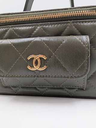 Olive Green Quilted Lambskin Cargo Vanity Case With Chain