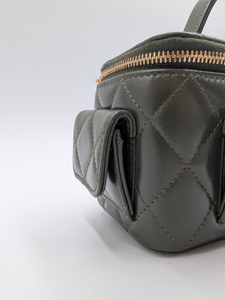 Olive Green Quilted Lambskin Cargo Vanity Case With Chain