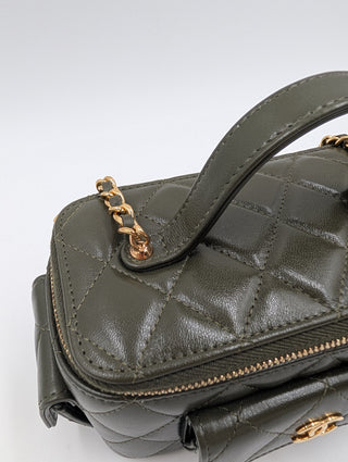 Olive Green Quilted Lambskin Cargo Vanity Case With Chain
