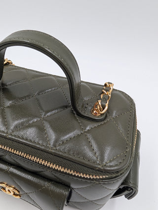 Olive Green Quilted Lambskin Cargo Vanity Case With Chain