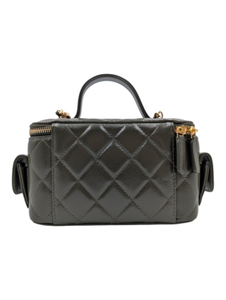 Olive Green Quilted Lambskin Cargo Vanity Case With Chain