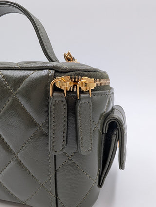 Olive Green Quilted Lambskin Cargo Vanity Case With Chain