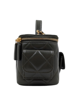 Olive Green Quilted Lambskin Cargo Vanity Case With Chain