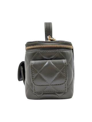 Olive Green Quilted Lambskin Cargo Vanity Case With Chain