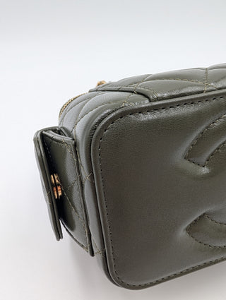 Olive Green Quilted Lambskin Cargo Vanity Case With Chain