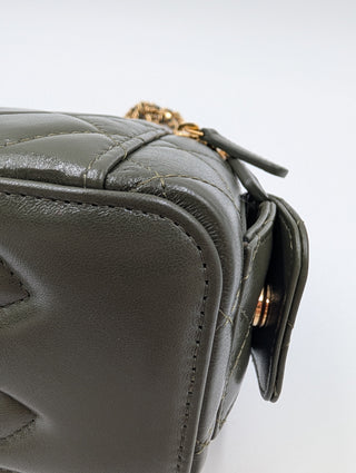Olive Green Quilted Lambskin Cargo Vanity Case With Chain