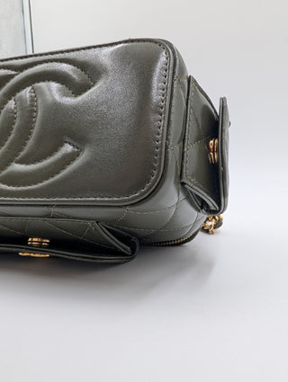 Olive Green Quilted Lambskin Cargo Vanity Case With Chain
