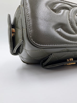 Olive Green Quilted Lambskin Cargo Vanity Case With Chain