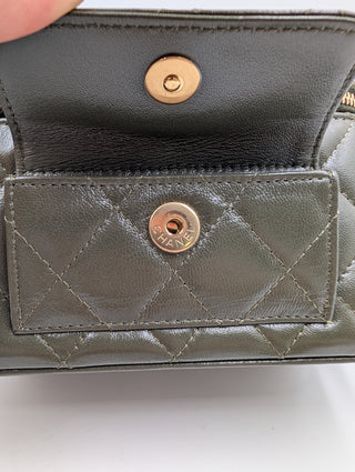 Olive Green Quilted Lambskin Cargo Vanity Case With Chain