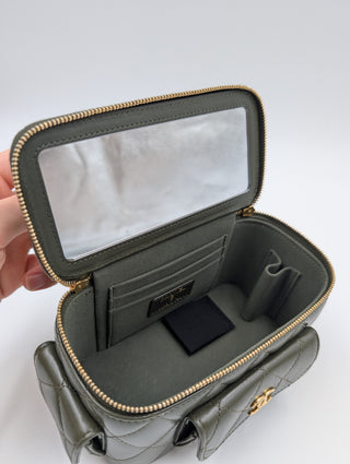 Olive Green Quilted Lambskin Cargo Vanity Case With Chain