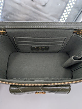 Olive Green Quilted Lambskin Cargo Vanity Case With Chain