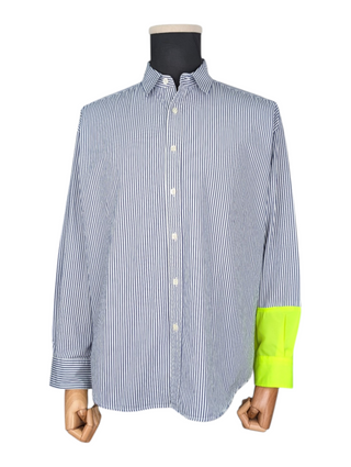 Blue Striped Shirt With Yellow Cuff
