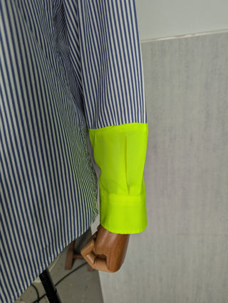 Blue Striped Shirt With Yellow Cuff