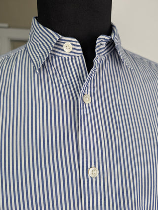Blue Striped Shirt With Yellow Cuff