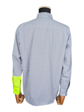 Blue Striped Shirt With Yellow Cuff