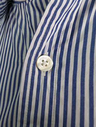Blue Striped Shirt With Yellow Cuff