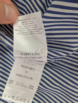Blue Striped Shirt With Yellow Cuff