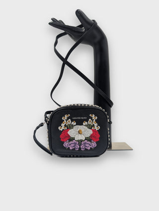 Alexander McQueen Black Floral Embroidered And Studded Crossbody Bag, front